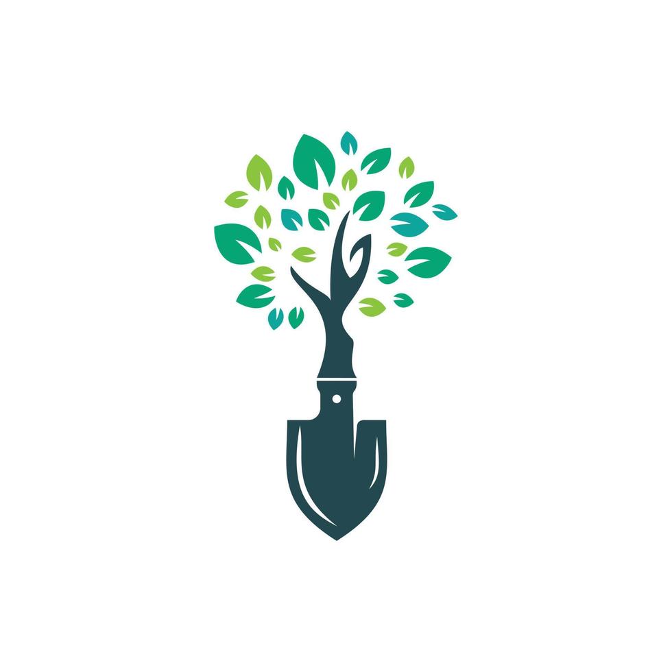 Shovel tree vector logo design. Green garden environment logo design template.