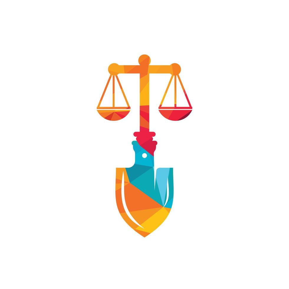 diseño de logotipo de vector de escala de pala. plantilla de diseño de logotipo de vector de derecho laboral.