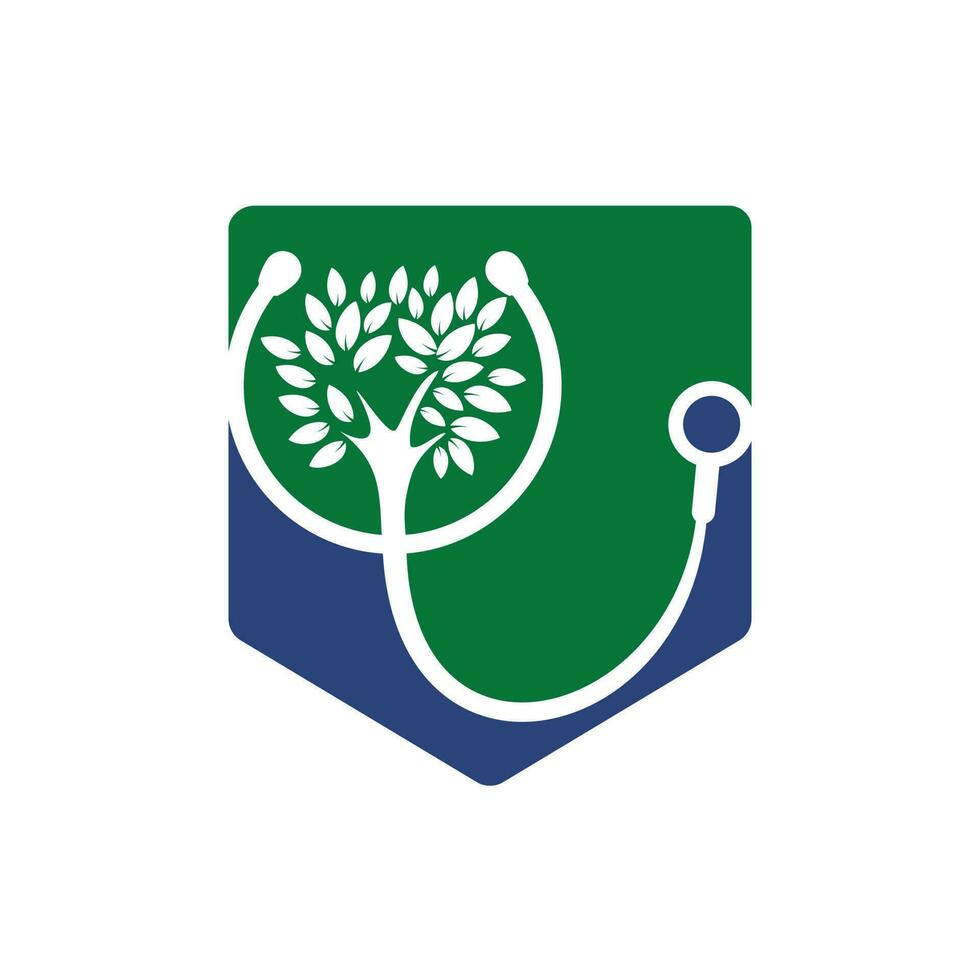 diseño de logotipo de vector de estetoscopio de salud. estetoscopio con diseño de vector de icono de árbol.