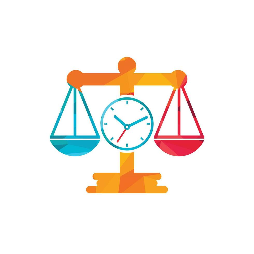 Law time vector logo design. Scale with clock icon vector logo design.