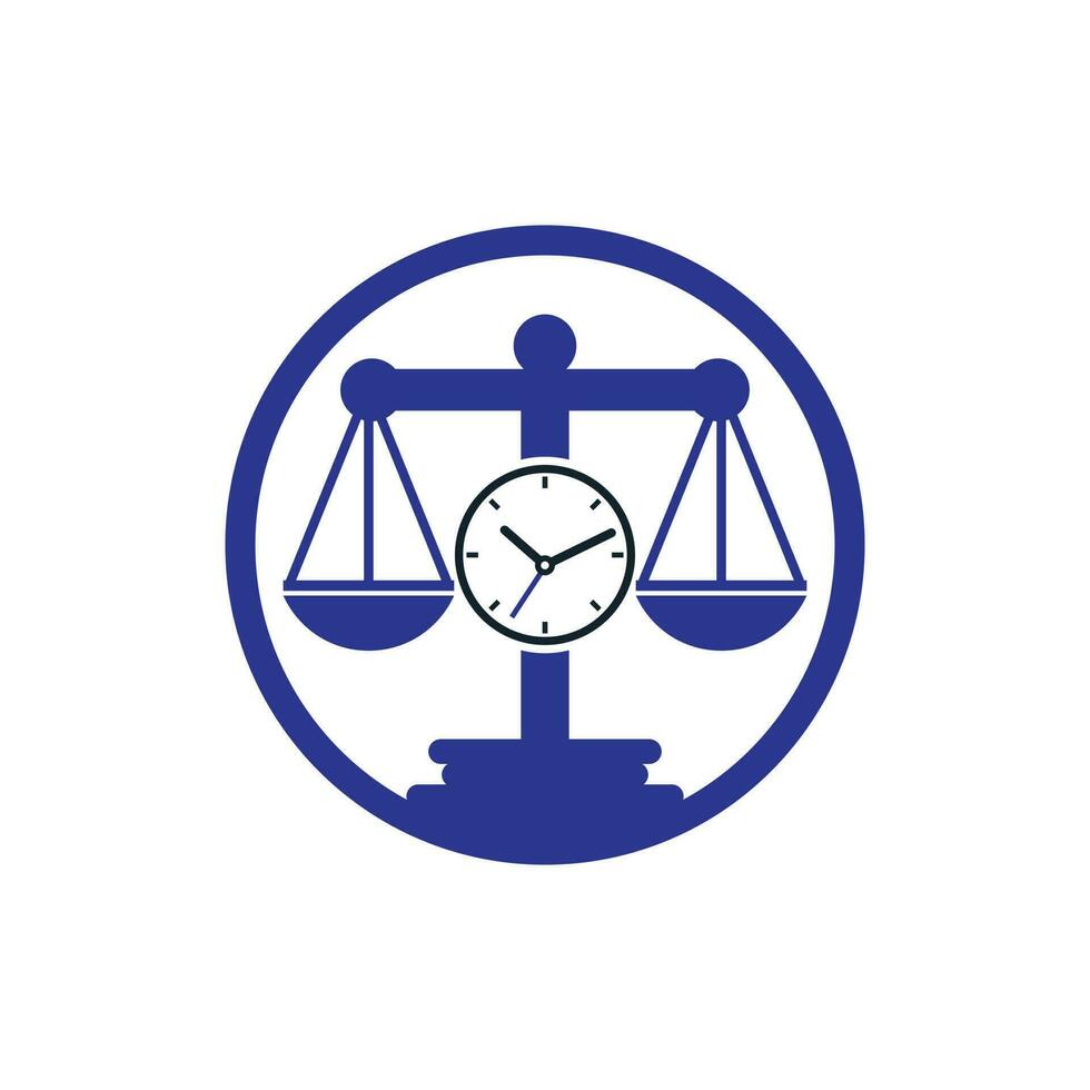 diseño de logotipo de vector de tiempo de ley. Escala con diseño de logotipo de vector de icono de reloj.