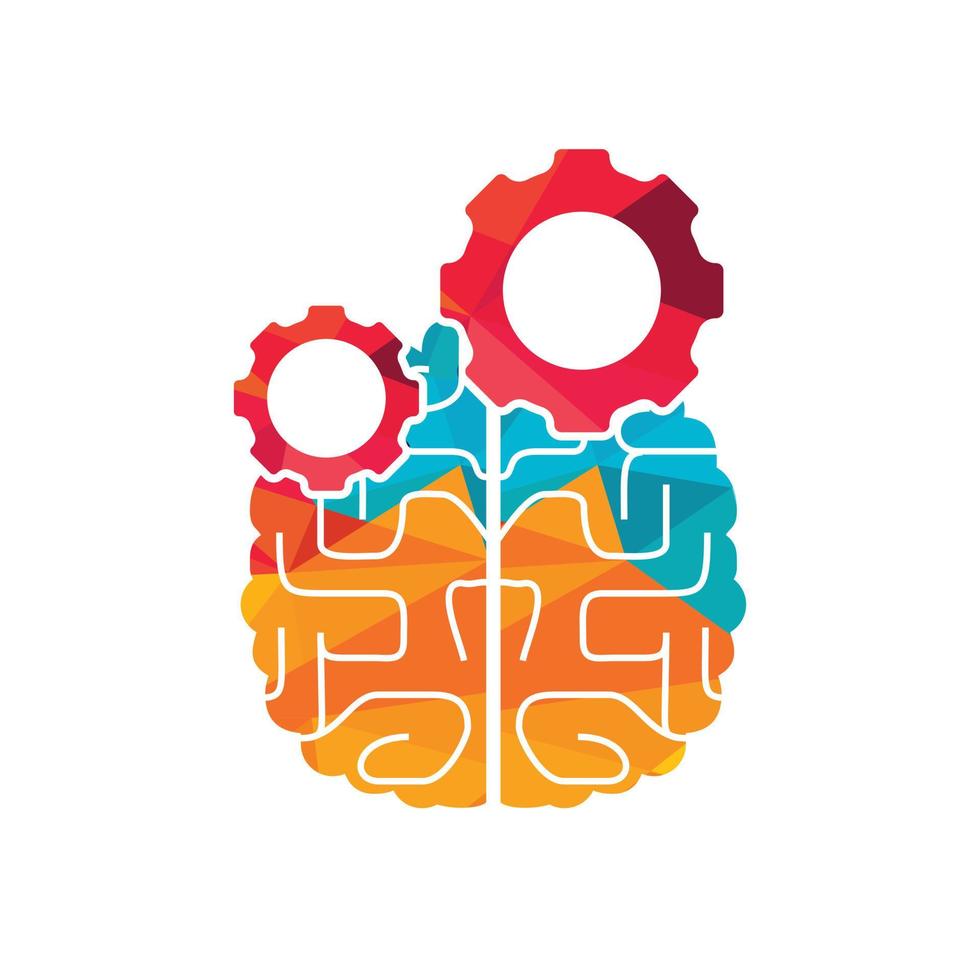 Brain and gear cog logo design. vector