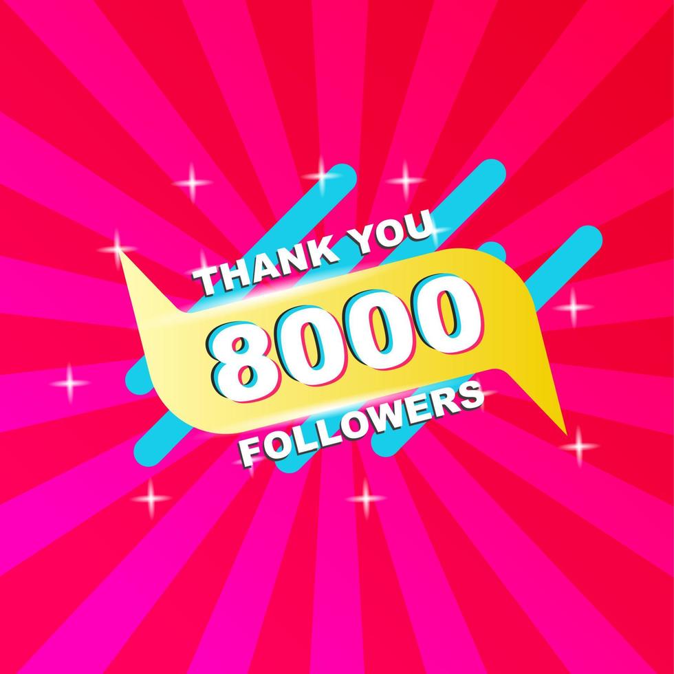 Thank you 8000 followers Greeting card templates for social networks,Social media post thank you cards vector