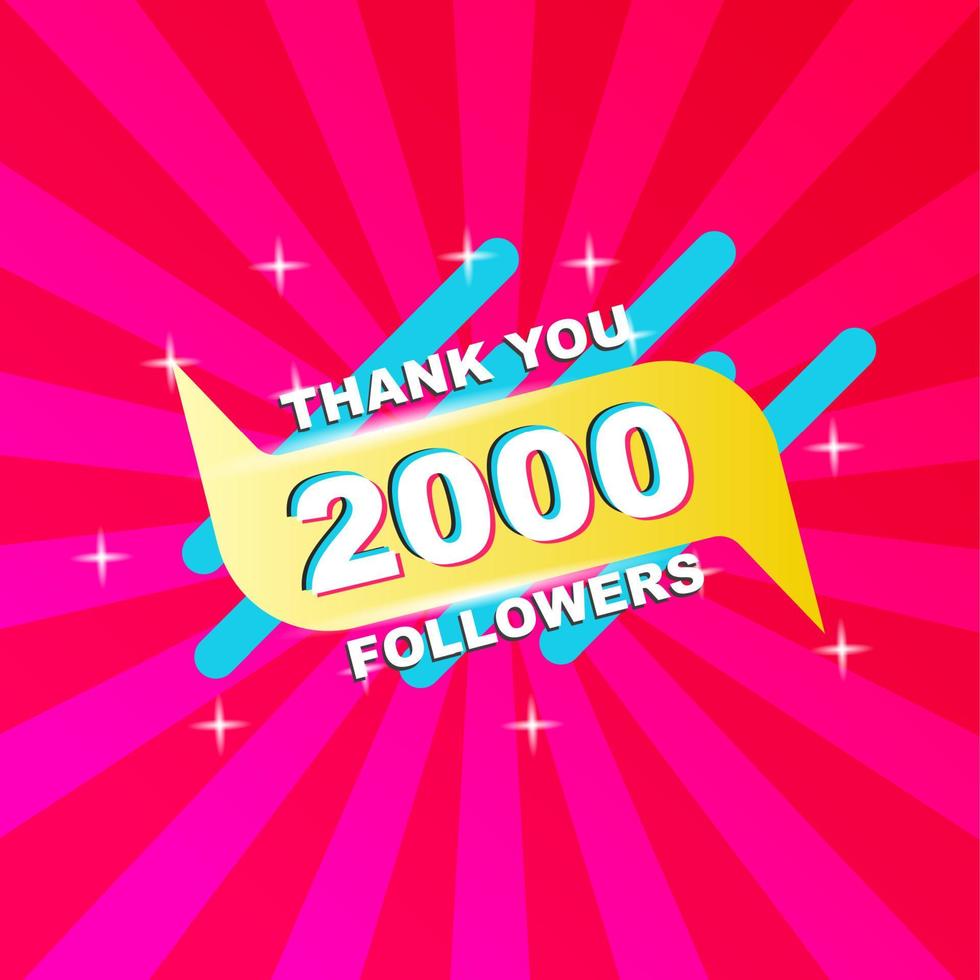 gracias 2000 seguidores plantillas de tarjetas de felicitación para redes sociales, publicación en redes sociales tarjetas de agradecimiento vector