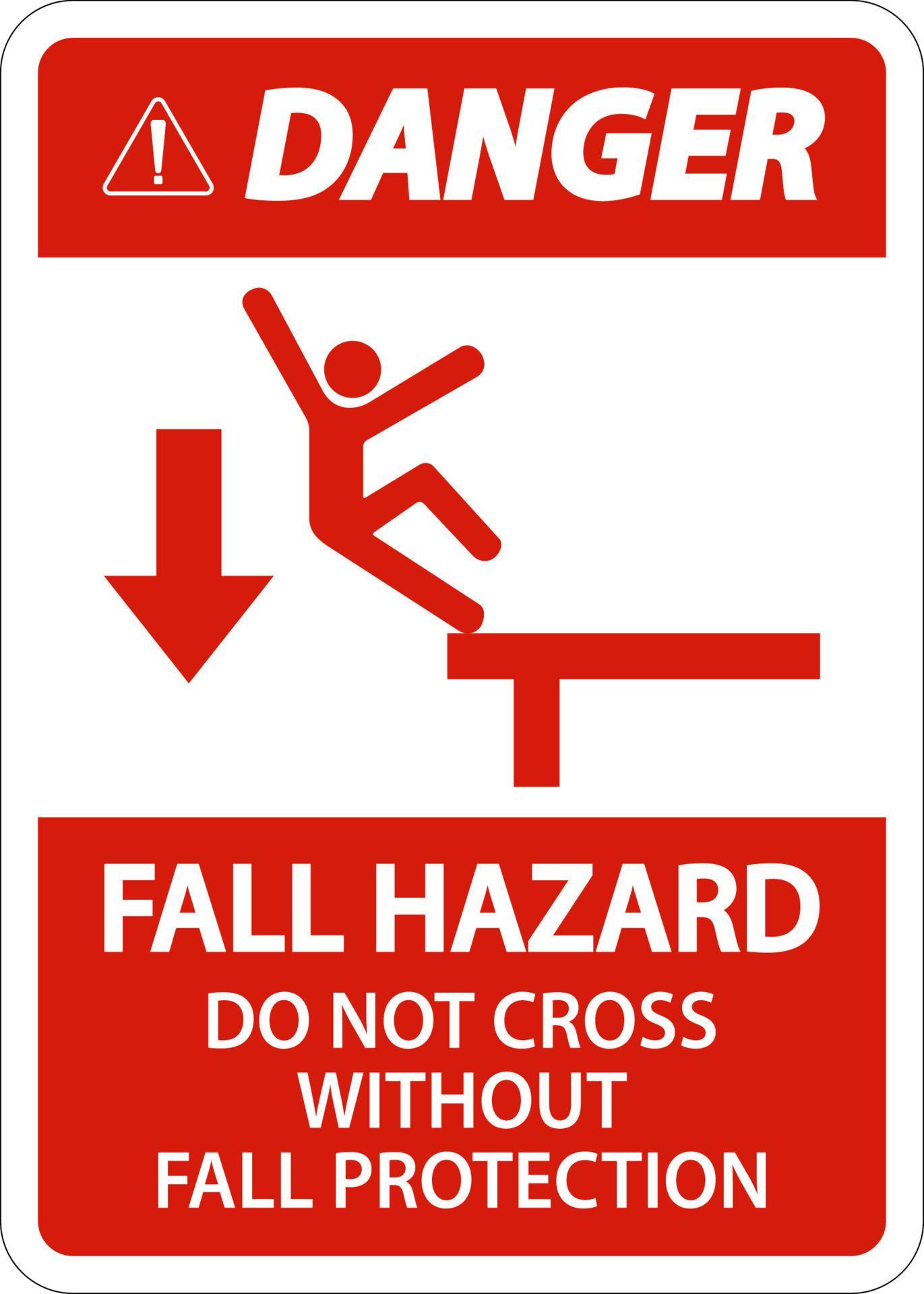 Danger Do Not Cross Without Fall Protection Sign On White Background ...
