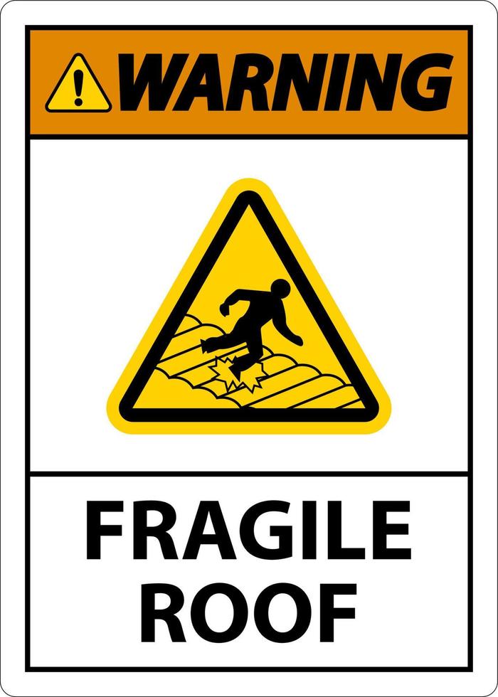 Señal de advertencia de techo frágil sobre fondo blanco. vector