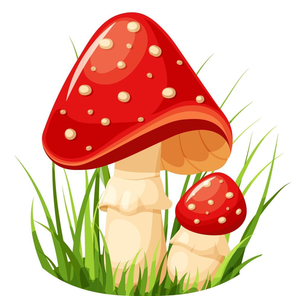 Bright fly agaric in grass cartoon style vector
