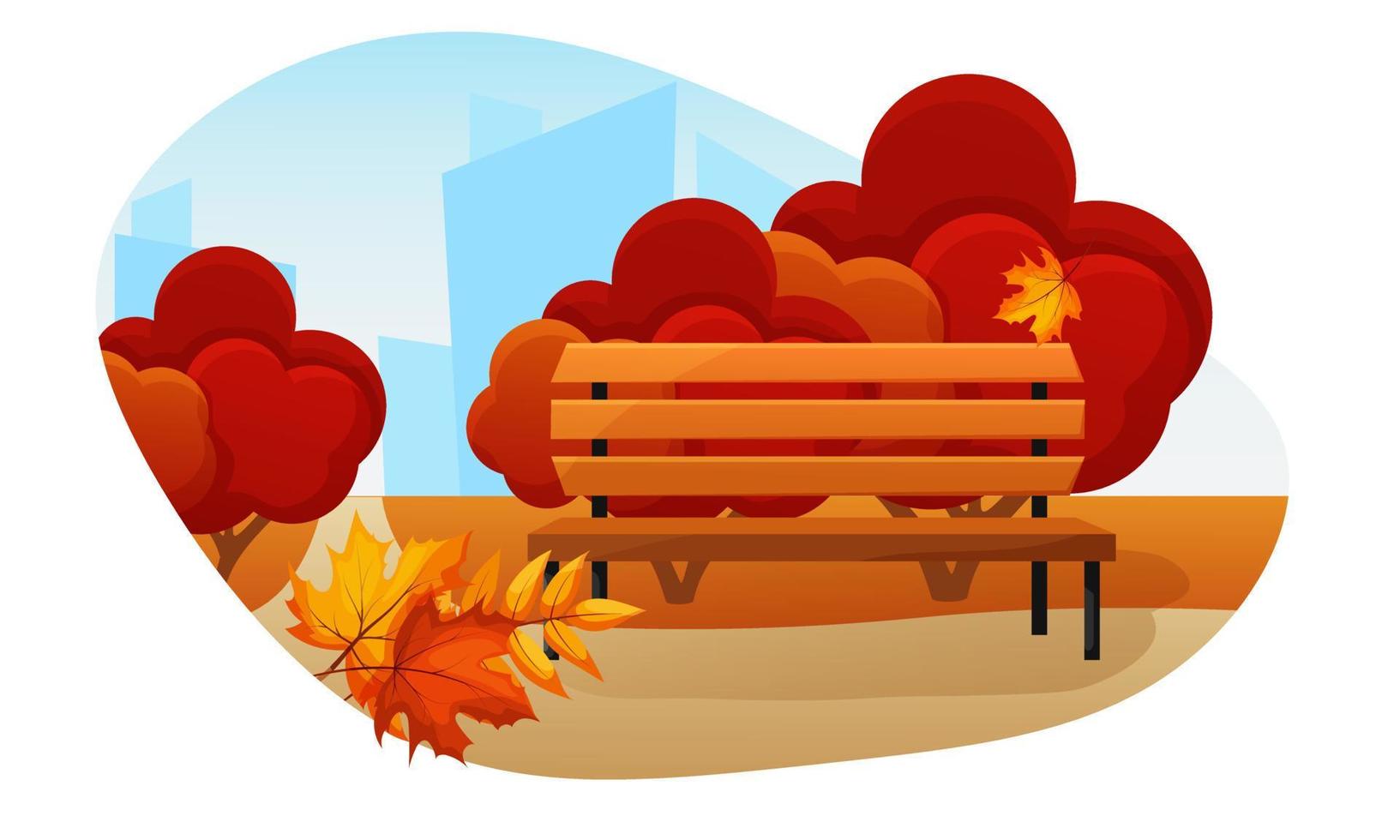 Autumn park, bench on background of autumn trees vector