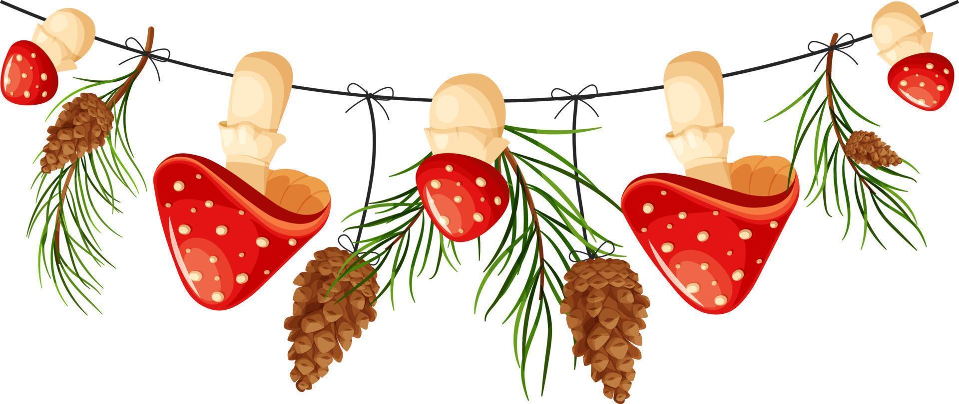 champiñones agárico de mosca en una cuerda, guirnalda con champiñones, guirnalda de otoño vector