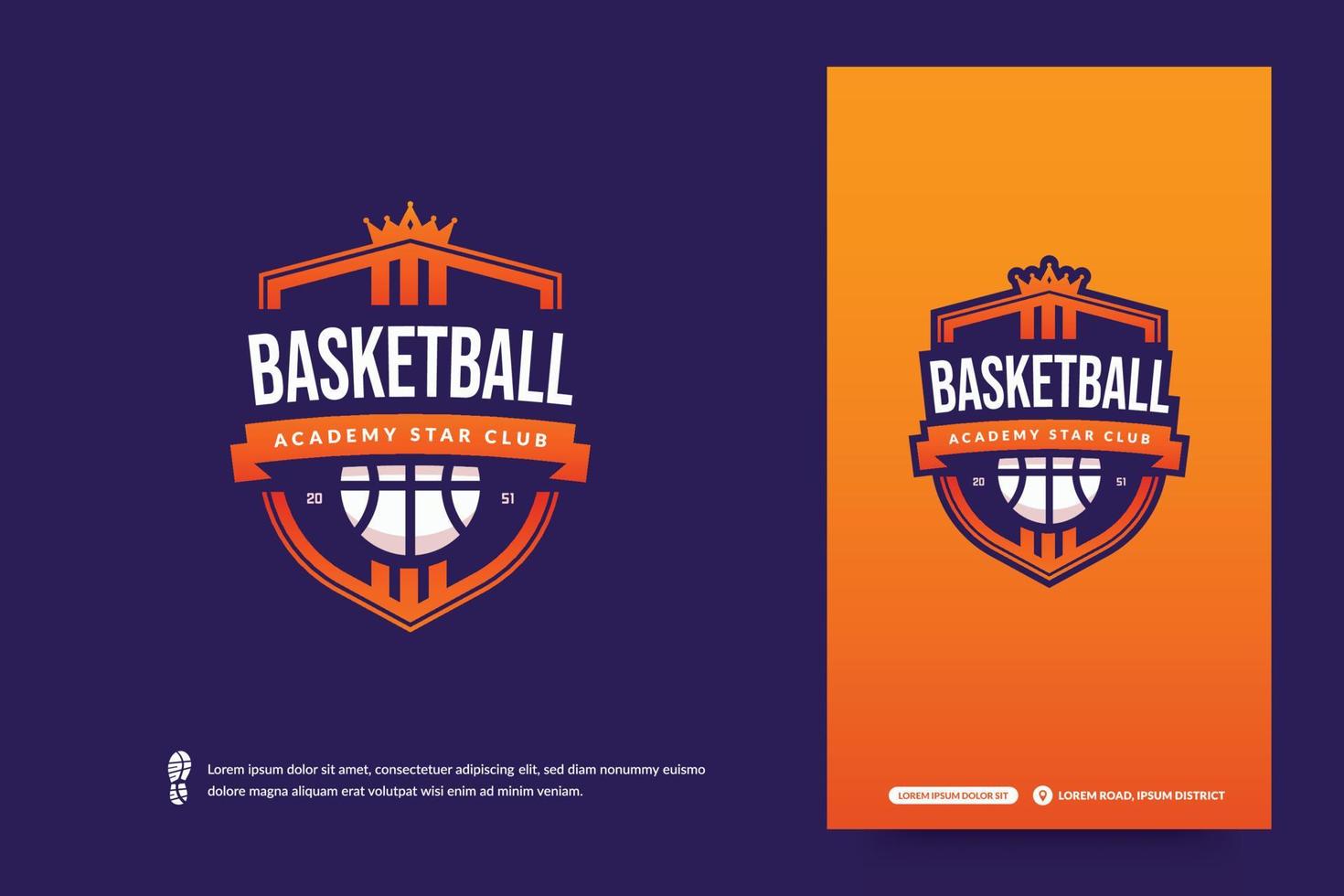 Basketball club logo, Basketball tournament emblems template. Sport team identity, E-Sport badge design vector illustrations