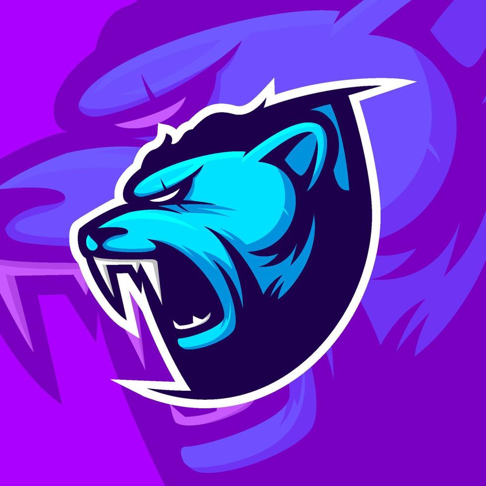 Angry bear esport baseball team mascot emblem logo. Blue haired bear gaming mascot illustration. vector