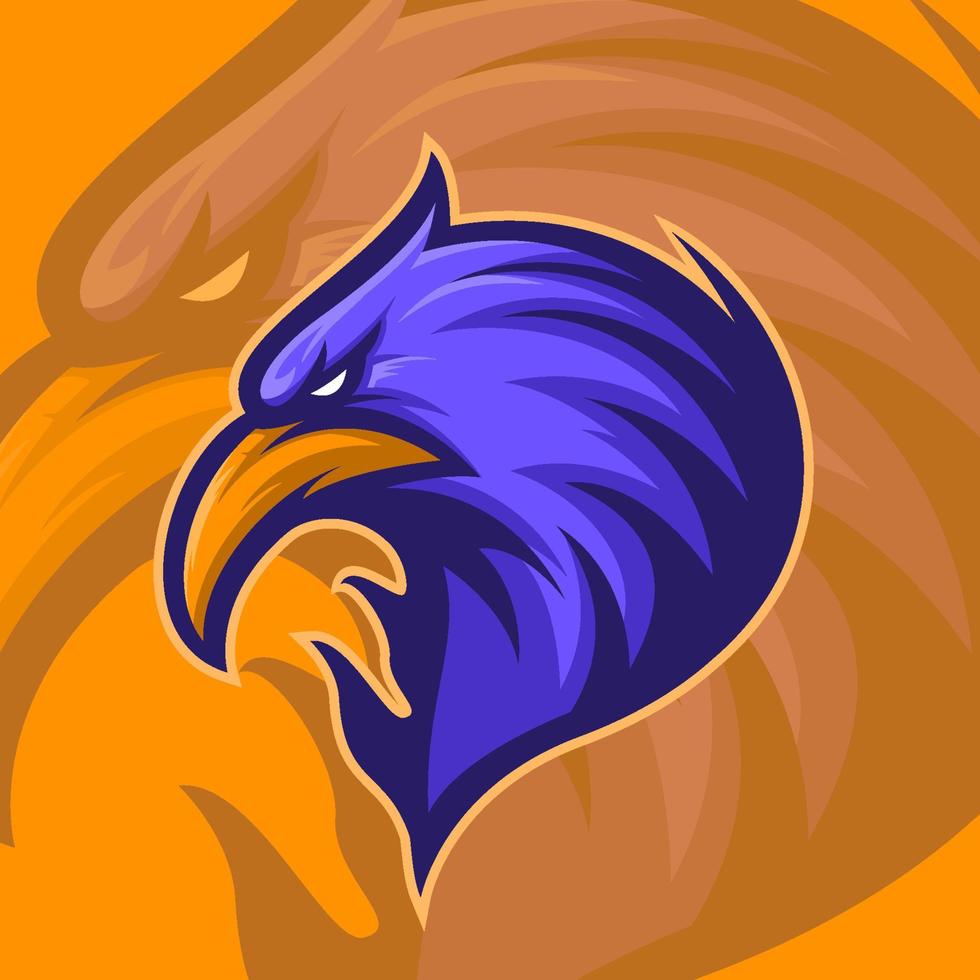 Logotipo del emblema de la mascota del equipo de béisbol de Eagle Esport. ilustración de mascota de juego de águila emplumada azul. vector