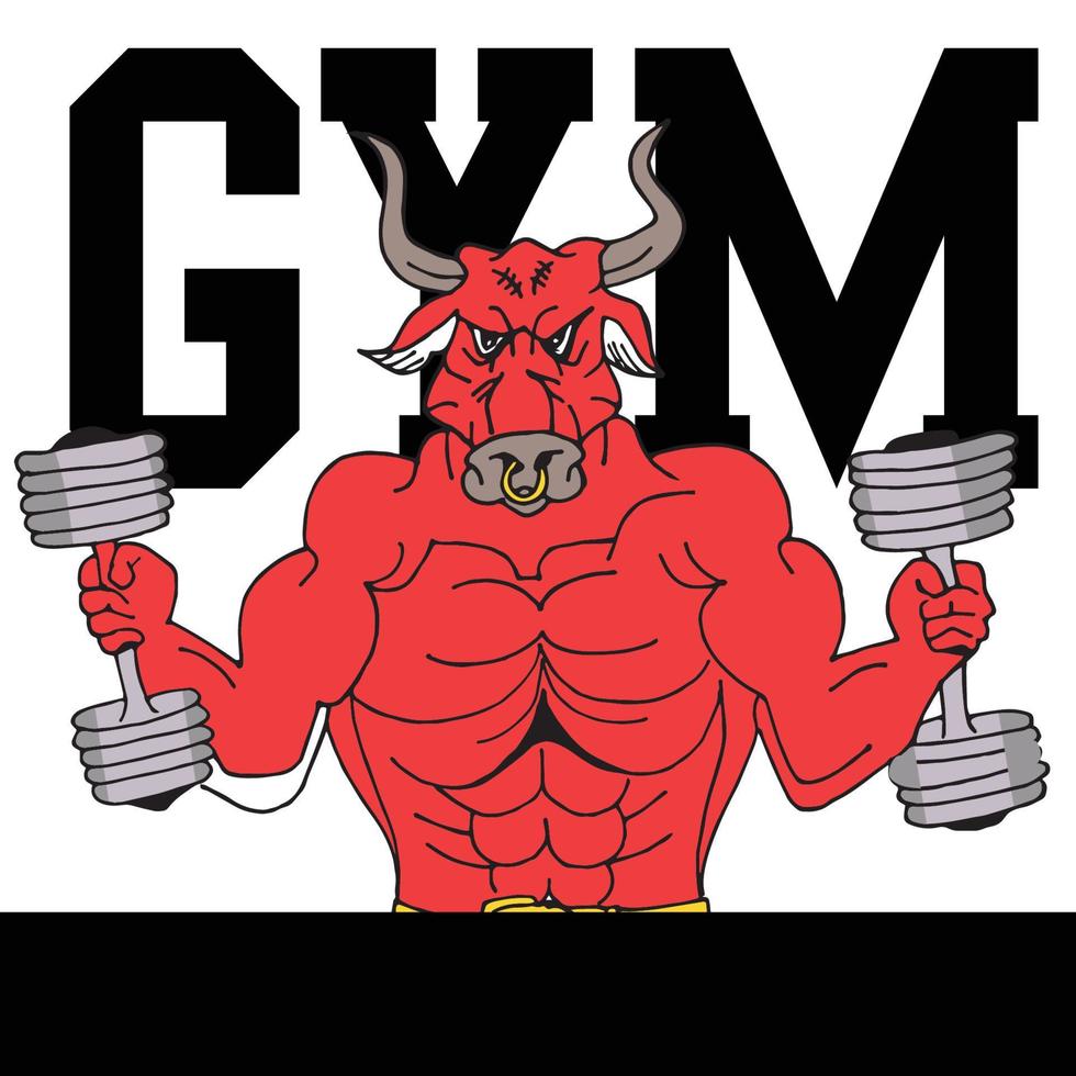 angry bodybuilder bull illustration vector