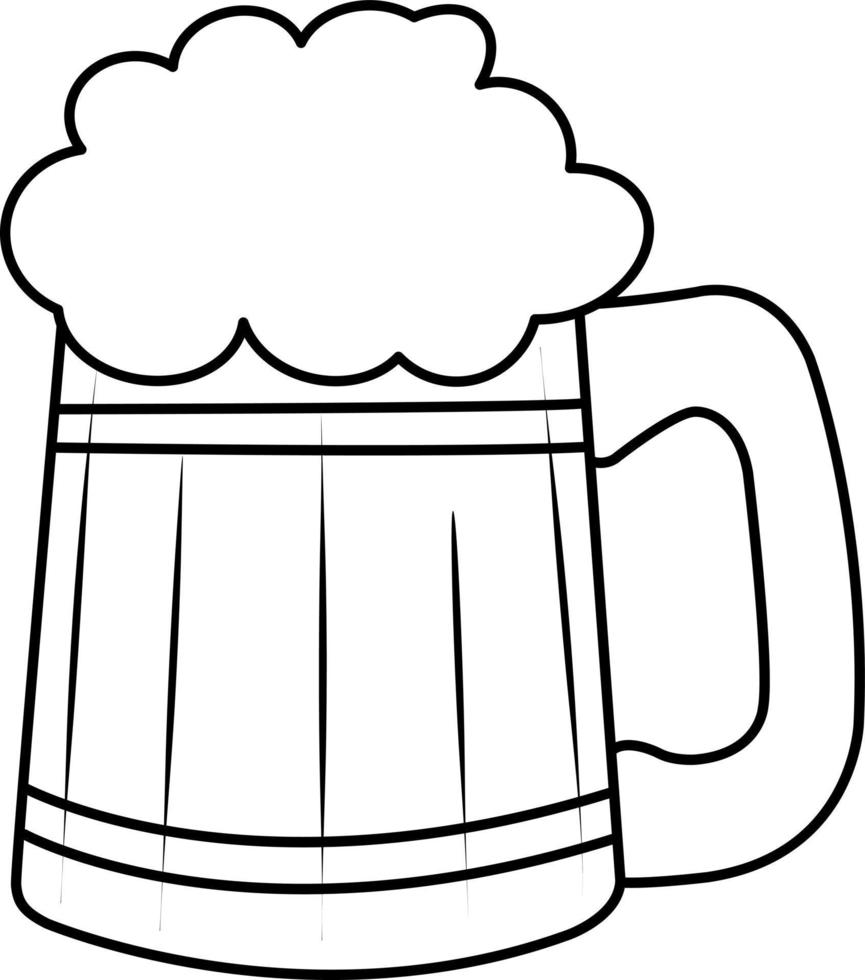 vector icon doodle beer wooden mug with foam beer