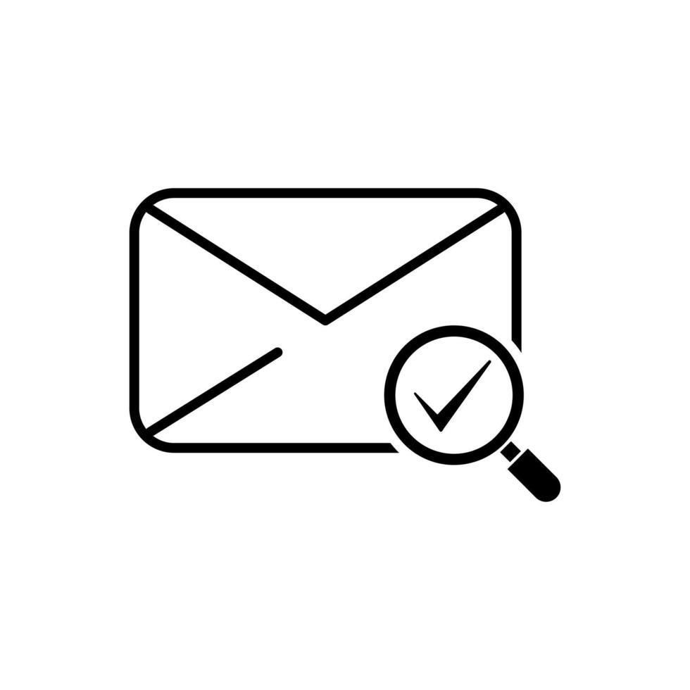 email envelope with magnifying glass and checkmark icon vector