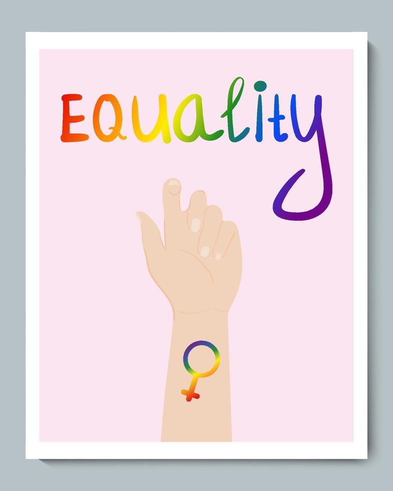 White Hand with Rainbow Gender Female LGBT Symbol and Doole Inscription vector