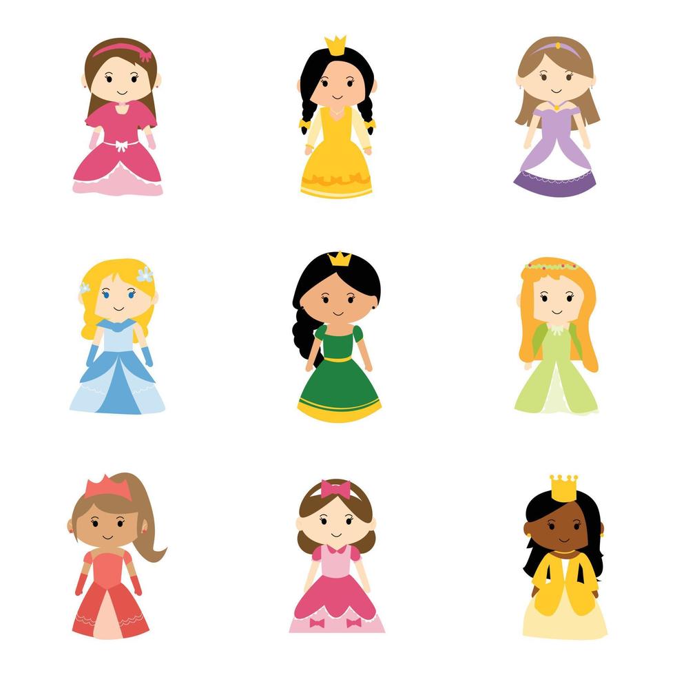 linda princesa clipart elemento de niñas con vestido de princesa como cuento de hadas vector