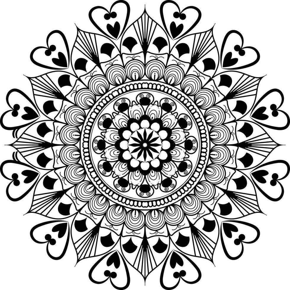 diseño vectorial de mandala, patrones ornamentales de mandala con diseño único, patrón de mandala étnico monocromático decorativo. página del libro de colorear antiestrés para adultos. ilustración dibujada a mano vector