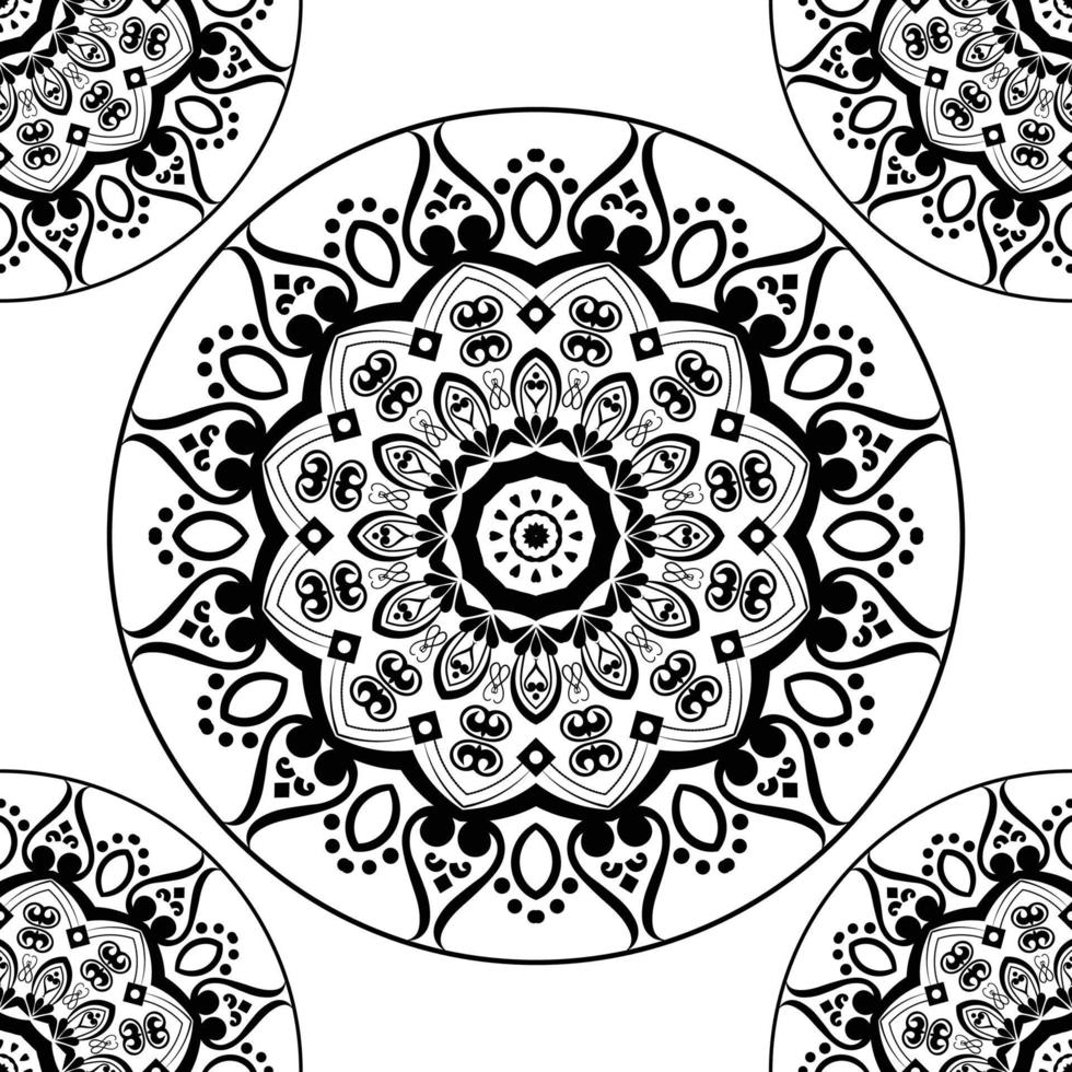 mandala floral de arte de línea dibujada a mano para colorear página, hermosa ilustración de mandala monocromática para libro de colorear adulto con patrón lineal abstracto vector