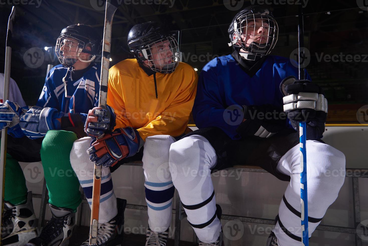 ice hockey players on bench photo