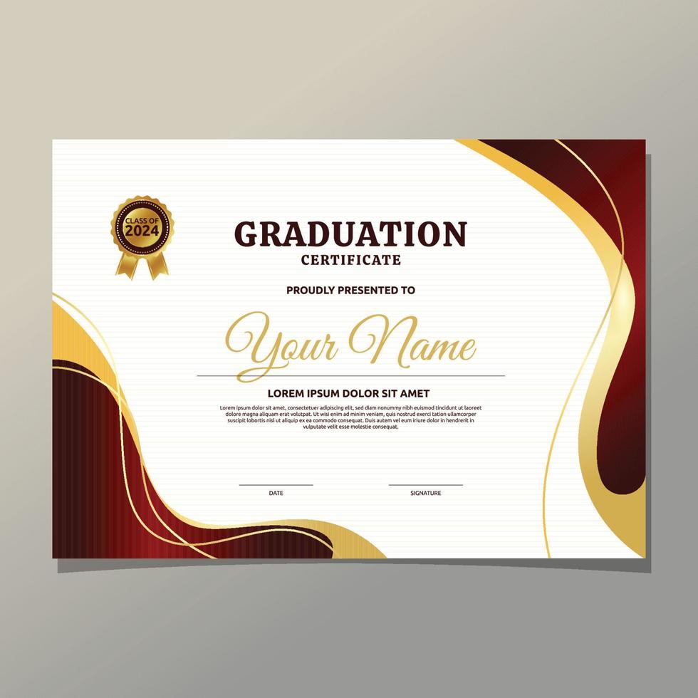 Red Gold Certificate of Graduation Success School Print Template vector