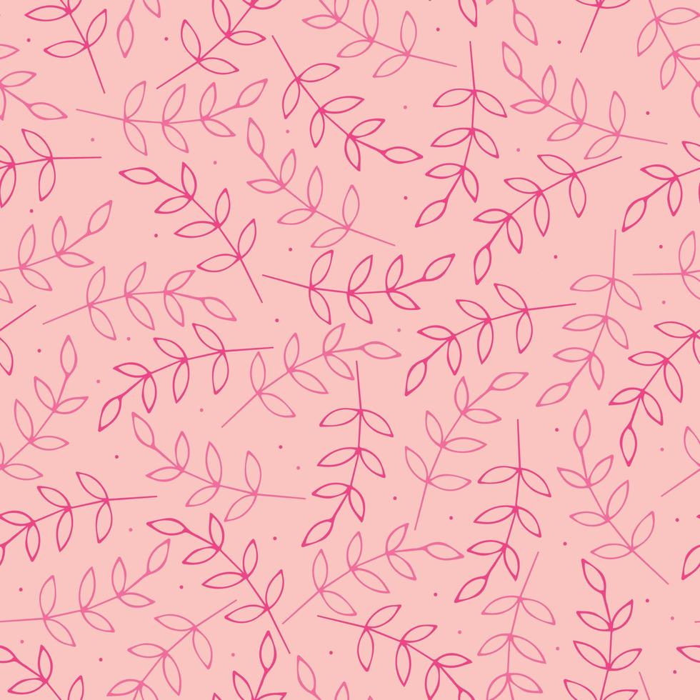 Vector floral pattern in pink. Doodle pattern with plants. Botanic and abstract seamless pattern with flowers and leaves, hand drawn background.