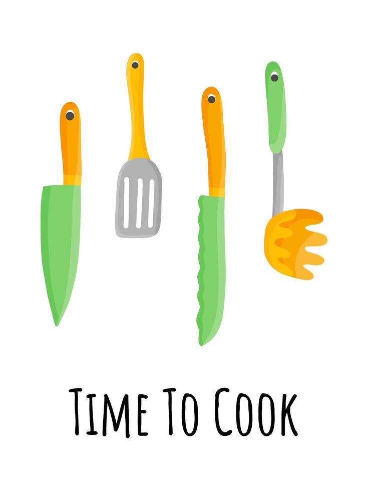 cartel de cocina con utensilios de cocina y el tiempo de cotización para cocinar. inscripciones cocina cafe restaurante decoraciones. vector
