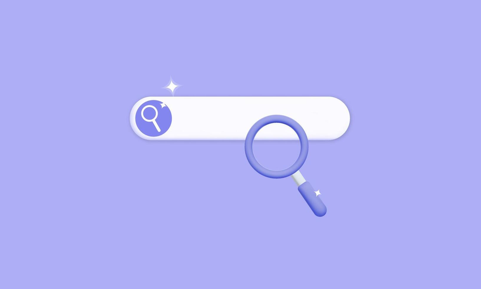 3d vector violet search and navigation bar with magnifying glass icon design