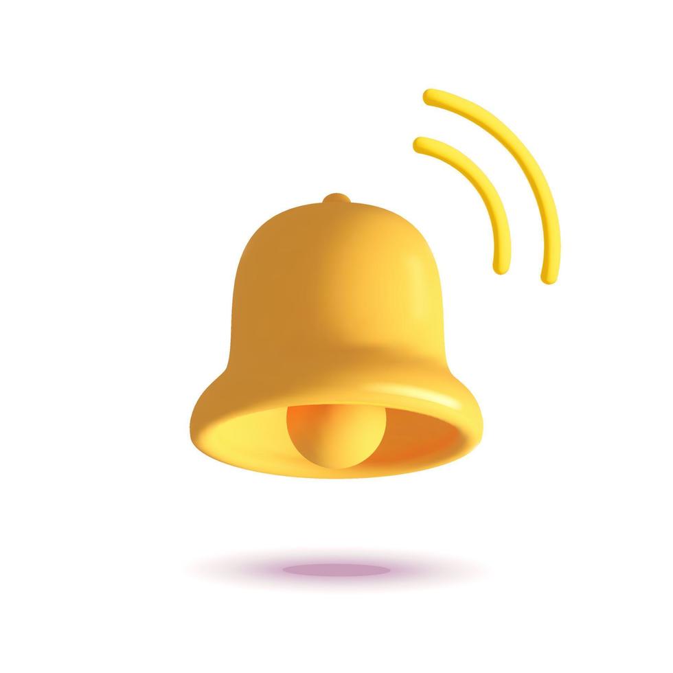 Diseño de icono de campana de llamada de recordatorio de notificación de vector 3d