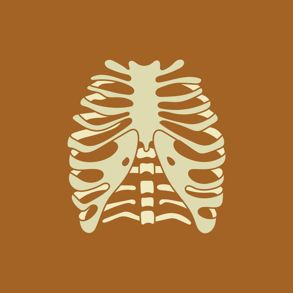 Human chest isolated vector illustration in vintage style. Ribs and spine icon.