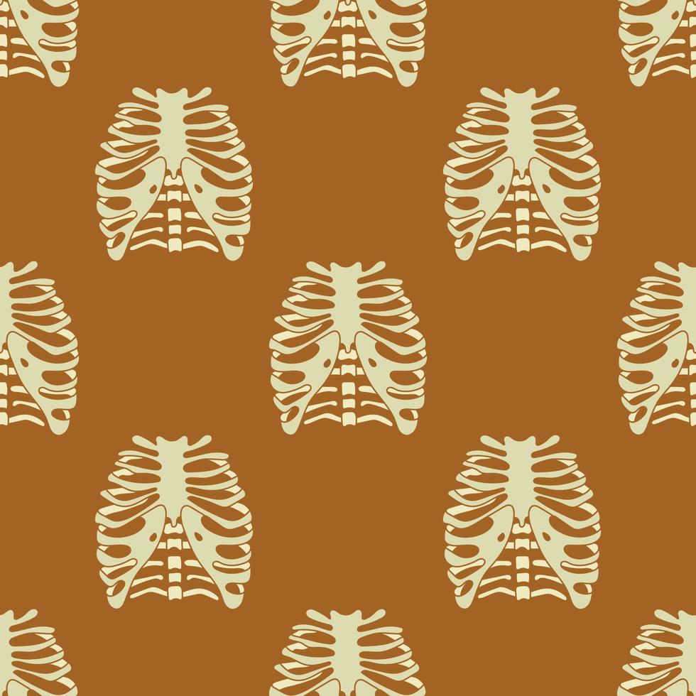 Boho Halloween Seamless Pattern Human Chest. Bohemian repeating bone background in vintage style. Hand-drawn vector illustration.