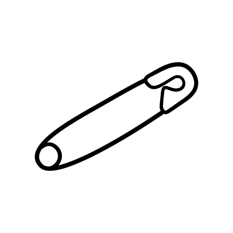 Safety pin. Hand drawn sketch icon of sewing element. Isolated vector illustration in doodle line style.