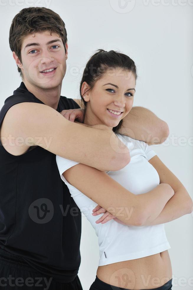 happy young couple fitness workout and fun photo