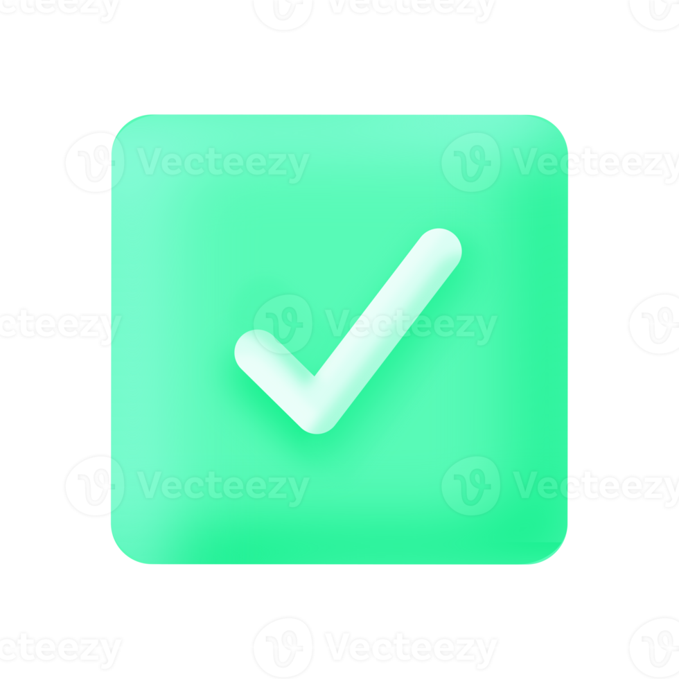 Check Mark 3D Icon Button Green Success Illustration Simple Element with Transparent Background png