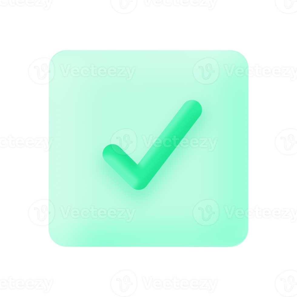 3D Check Mark Icon Success Button White and Green Sign Element Illustration with Transparent Background png