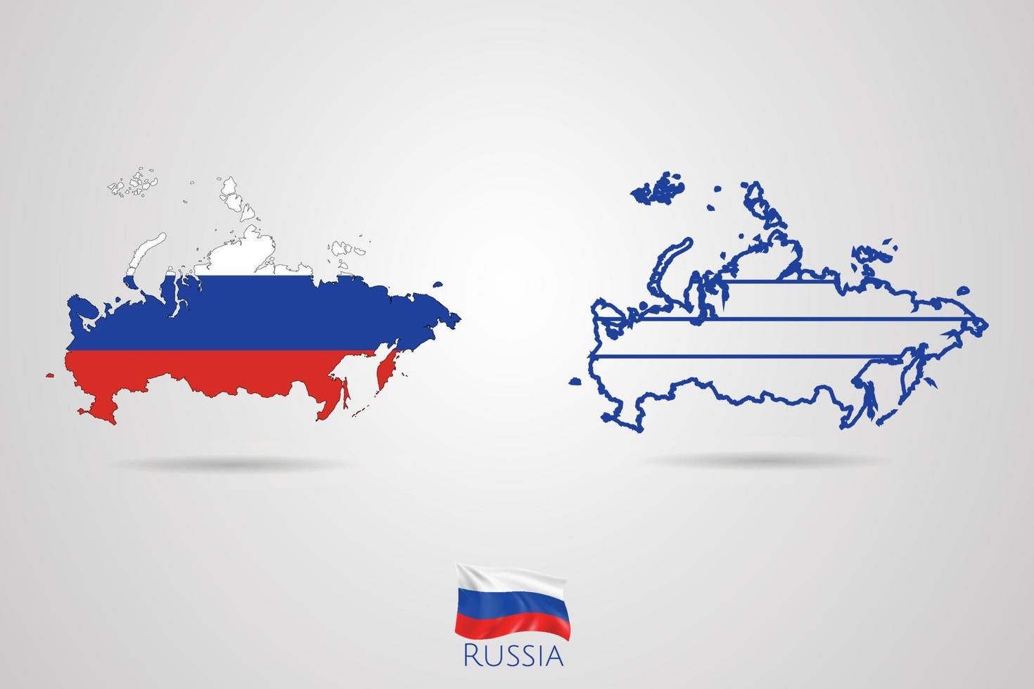 Russia Republic Map With Flag, Vector Illustration.