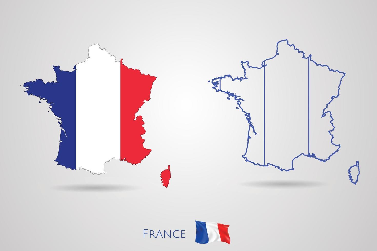 France Republic Map With Flag, Vector Illustration.