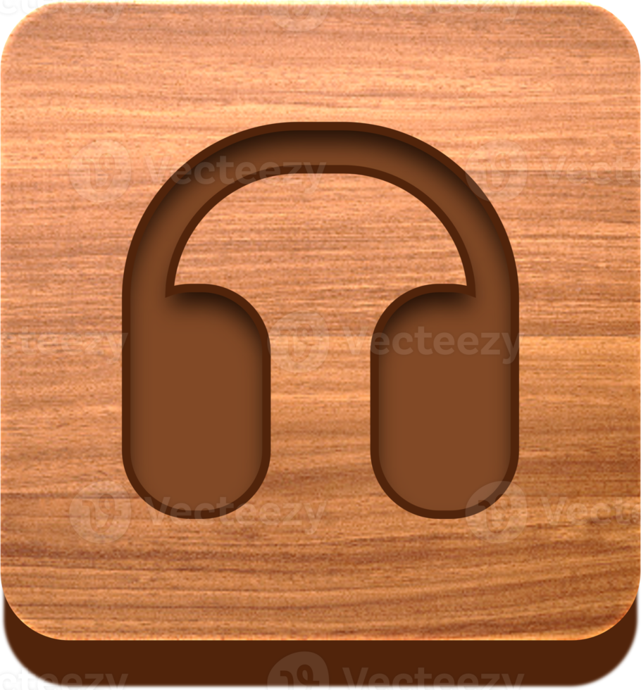 botón de auriculares de madera, icono de madera png