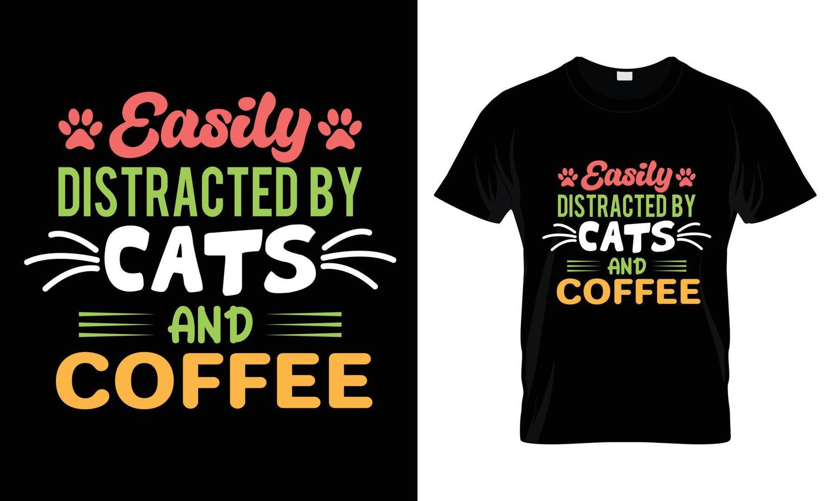 se distrae fácilmente con gatos y diseño de camisetas de café vector