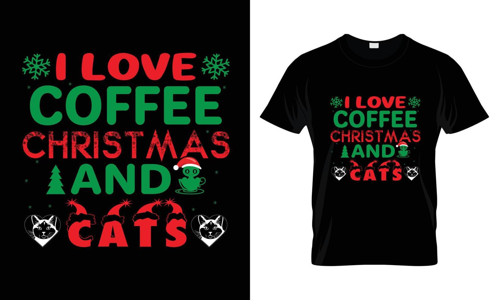 me encanta el café navidad y el diseño de la camiseta de los gatos vector