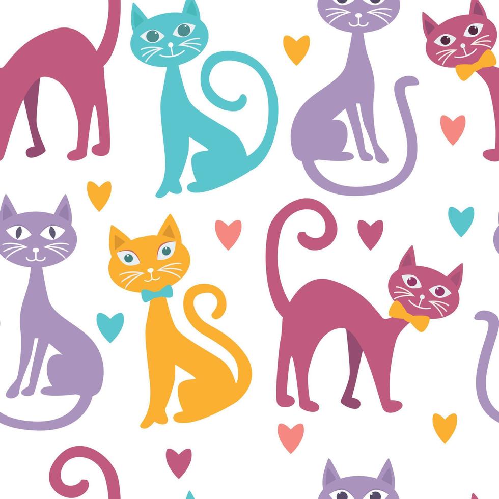 Seamless pattern with colorful cats on white background vector