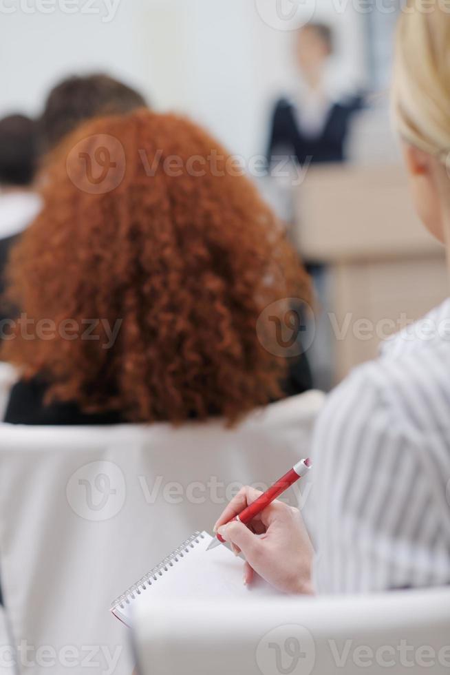 business woman giving presentation photo