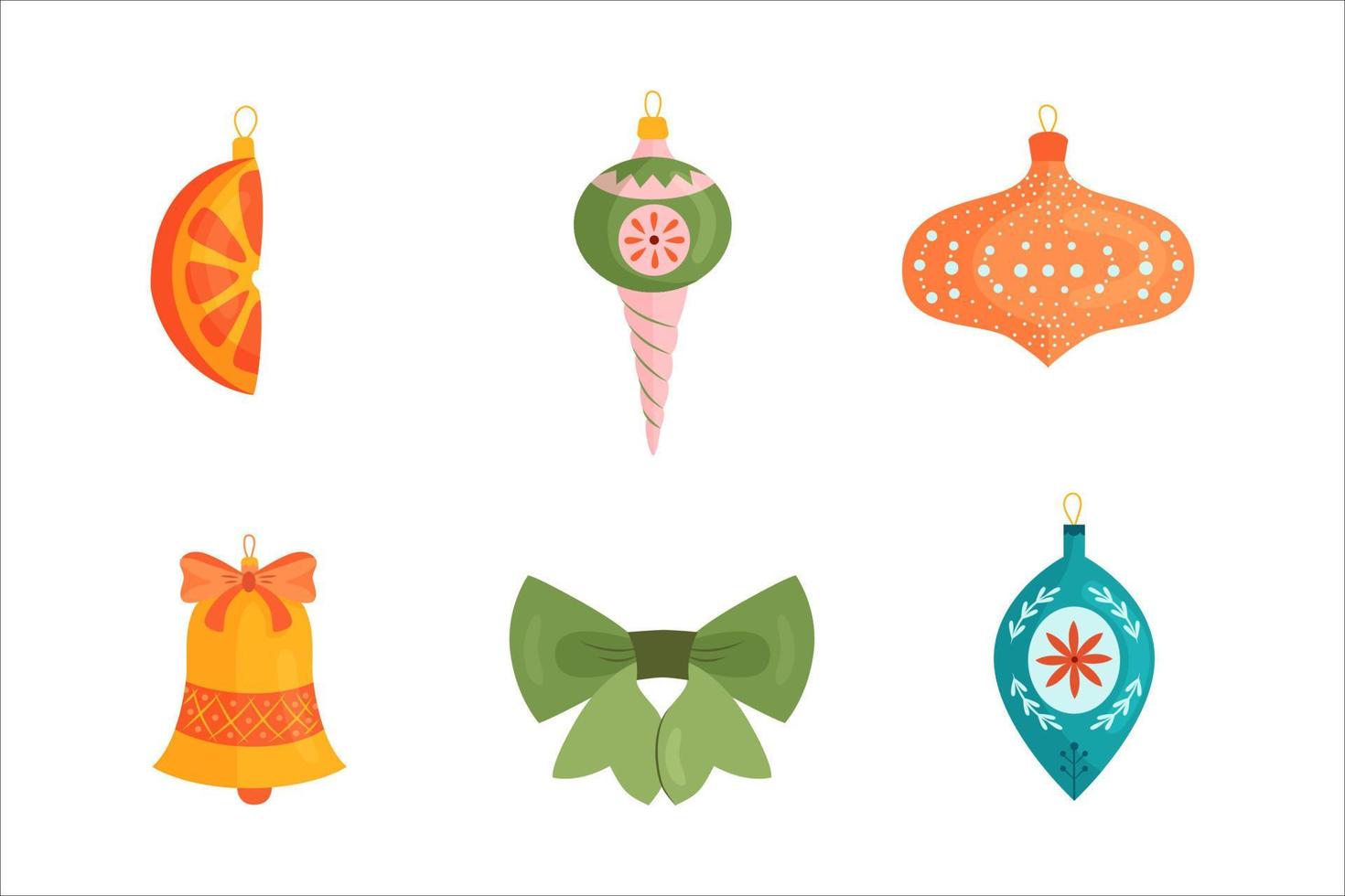 Set of vector cute Christmas ornaments. Christmas flat elements for New Year vector decoration
