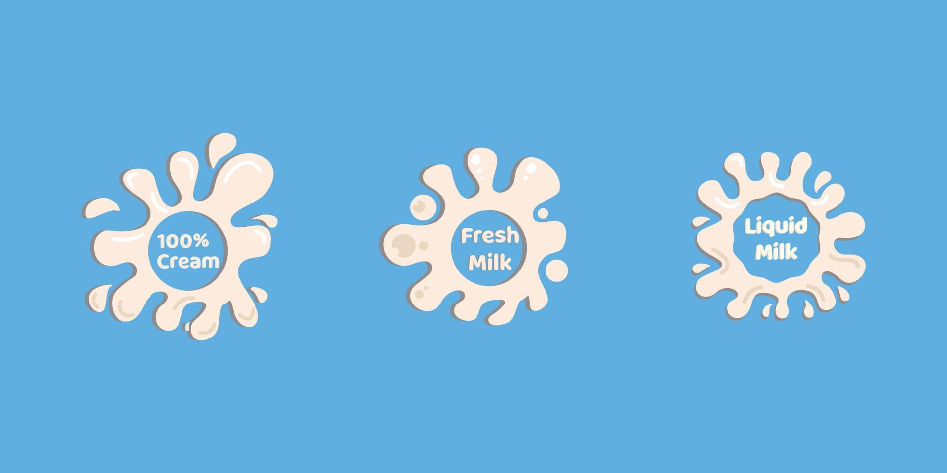 collection of splashes of milk, pure milk, cream and milk drops vector
