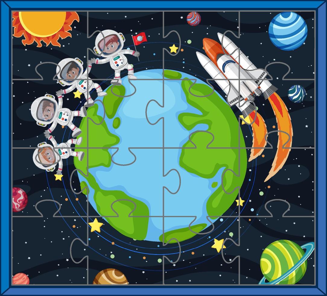 Astronaut in space photo puzzle game template vector