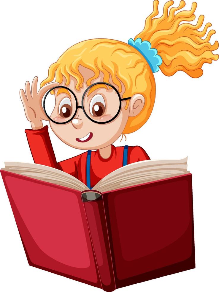 Cartoon student girl reading a book vector