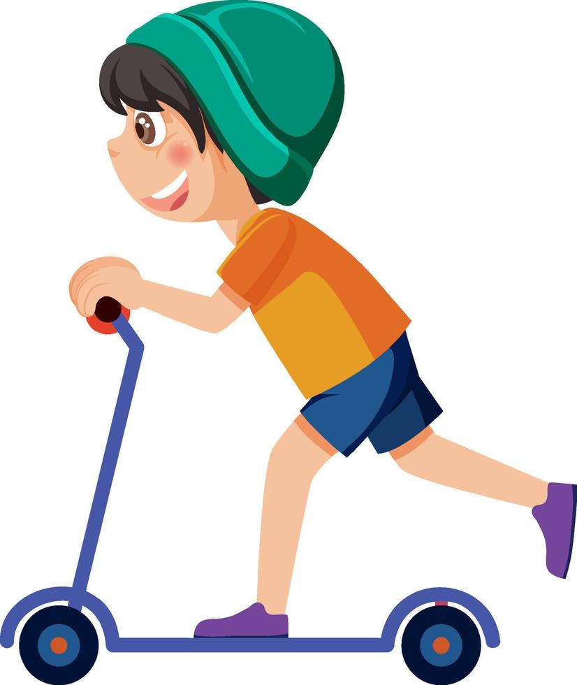 Boy on kick scooter cartoon character vector