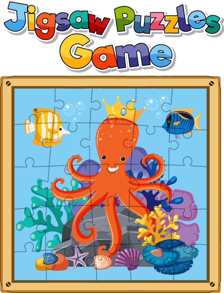 Sea animals photo jigsaw puzzle game template vector
