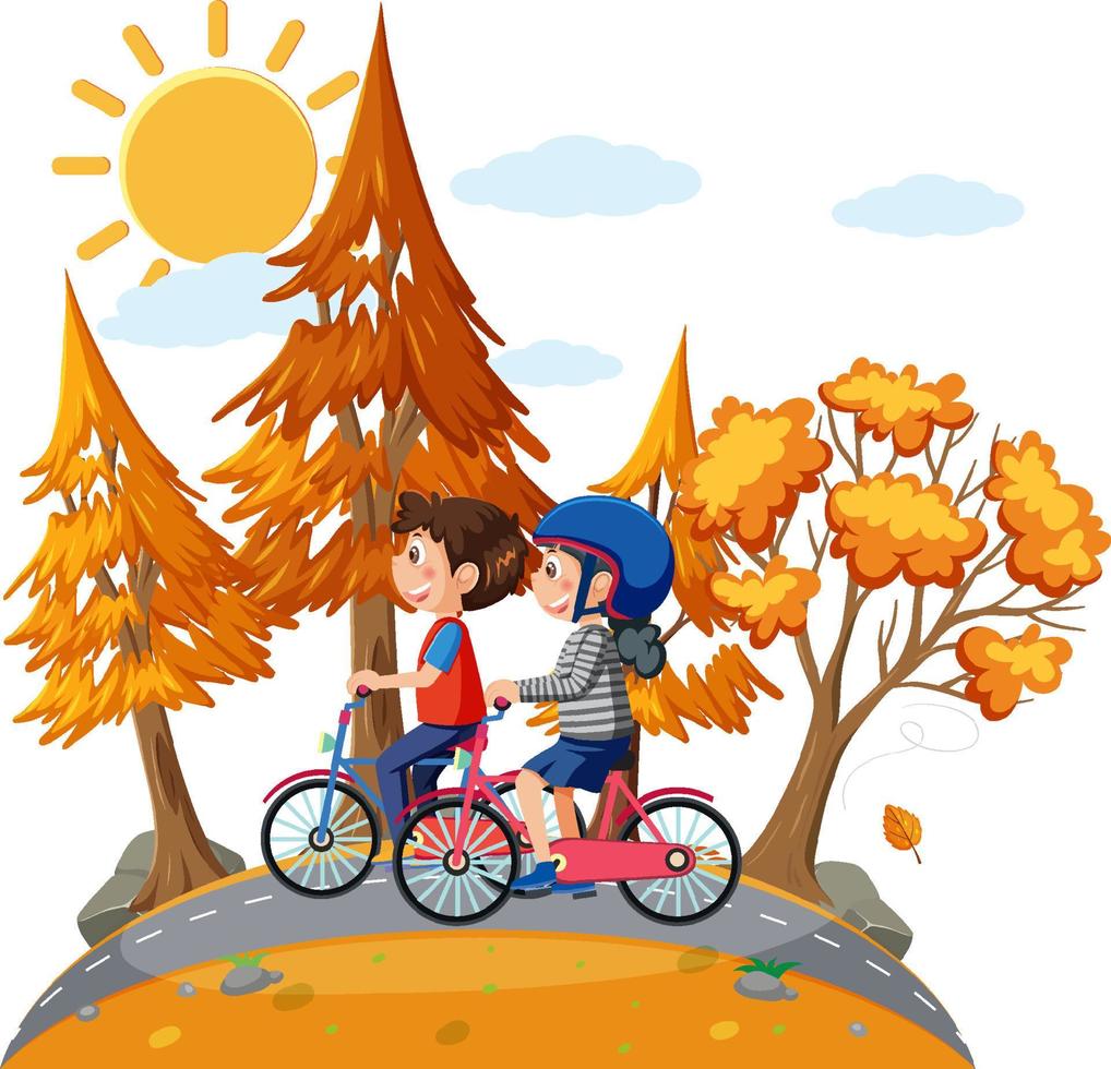 Couple kids riding bicycles vector