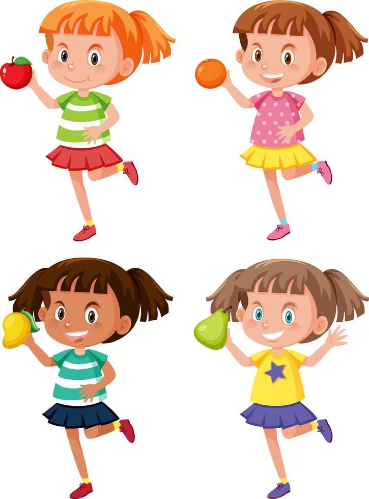 Kids holding different fruits vector